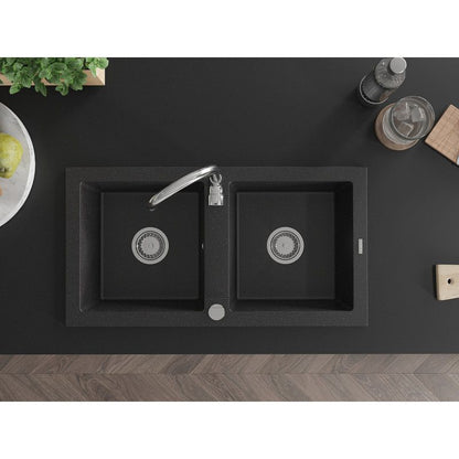 Granitsænke med 2 kar Mexen Mario med Telma køkkenarmatur sort/sølv 1 sæt