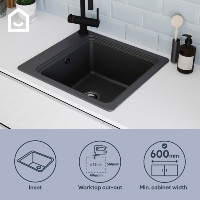 GoodHome Romesco granitvask 1-kammer sort