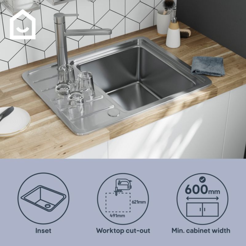 GoodHome Quassia kompakt stålvask