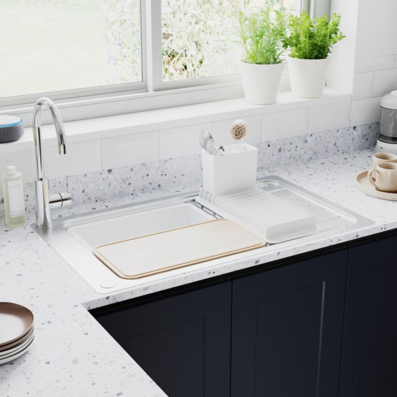 GoodHome Romesco 1-kammers stålvask med lang afdrypningsplade