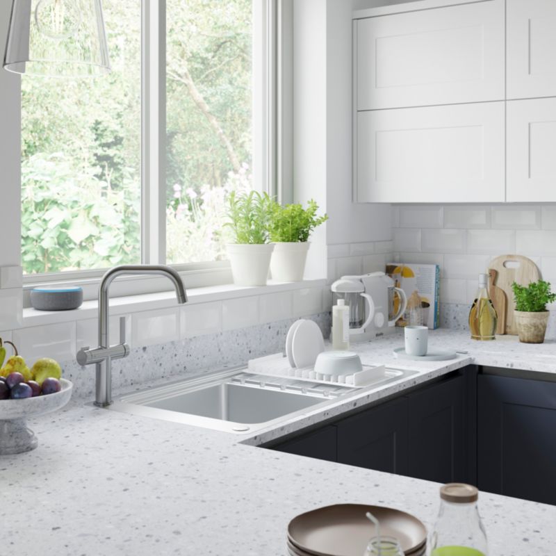 GoodHome Romesco 1-kammers stålvask med lang afdrypningsplade