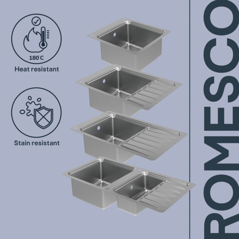 GoodHome Romesco stålvask med 1 kumme, afløbsplade og tilbehør