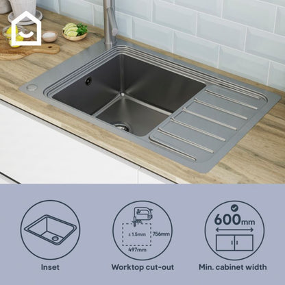 GoodHome Romesco stålvask med 1 kumme, afløbsplade og tilbehør