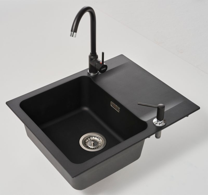 Tectonite Franke OID 611-62 granitvask med 1 kumme, afløb og onyx-armatur + dispenser