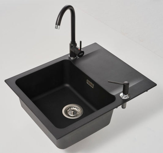 Tectonite Franke OID 611-62 granitvask med 1 kumme, afløb og onyx-armatur + dispenser