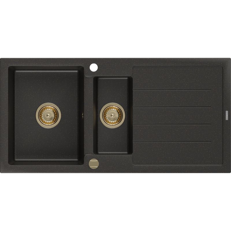 Granitsænke med afløbsplads 1,5-kamret Mexen 1000x500 mm Andres sort-guld 1 stk.