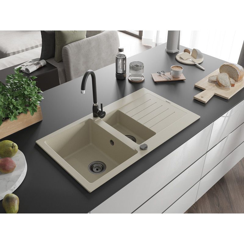 Mexen Matias 1,5-kammers granitvask med afløbsplads 900 x 505 mm, beige, 1 stk.