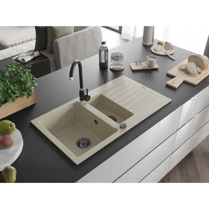 Mexen Matias 1,5-kammers granitvask med afløbsplads 900 x 505 mm, beige, 1 stk.