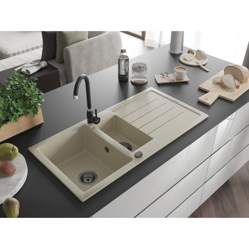 Granitsænke med afløbsplade, 1,5-kammer Mexen 1000x500 Andres beige, 1 stk.