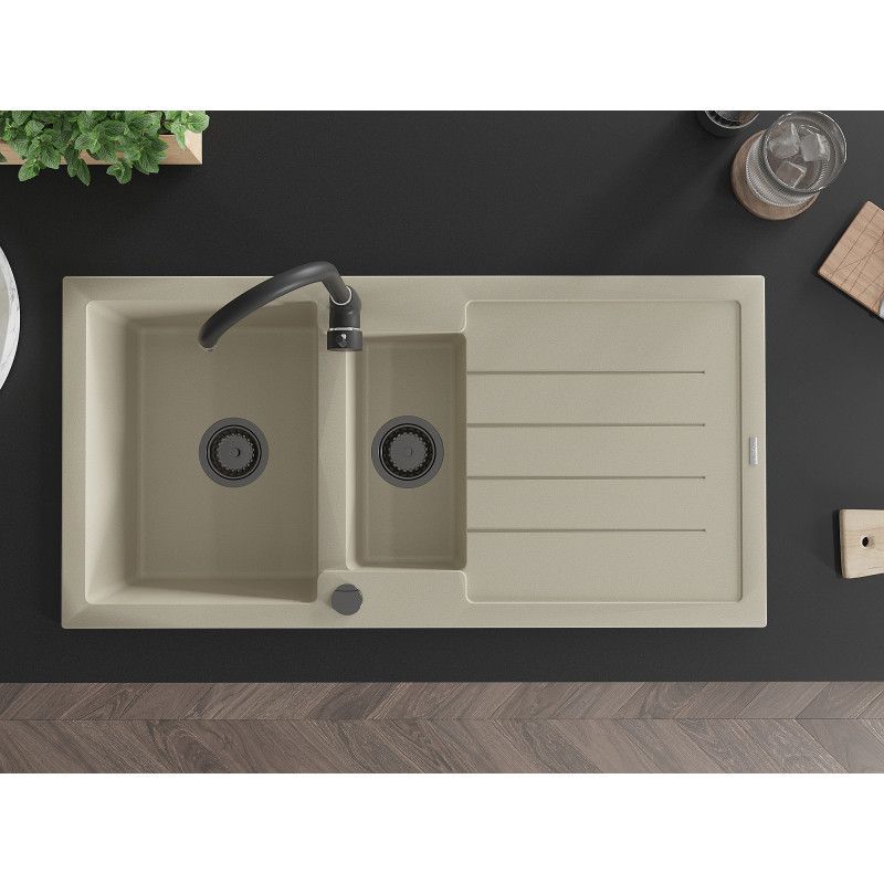 Granitsænke med afløbsplade, 1,5-kammer Mexen 1000x500 Andres beige, 1 stk.