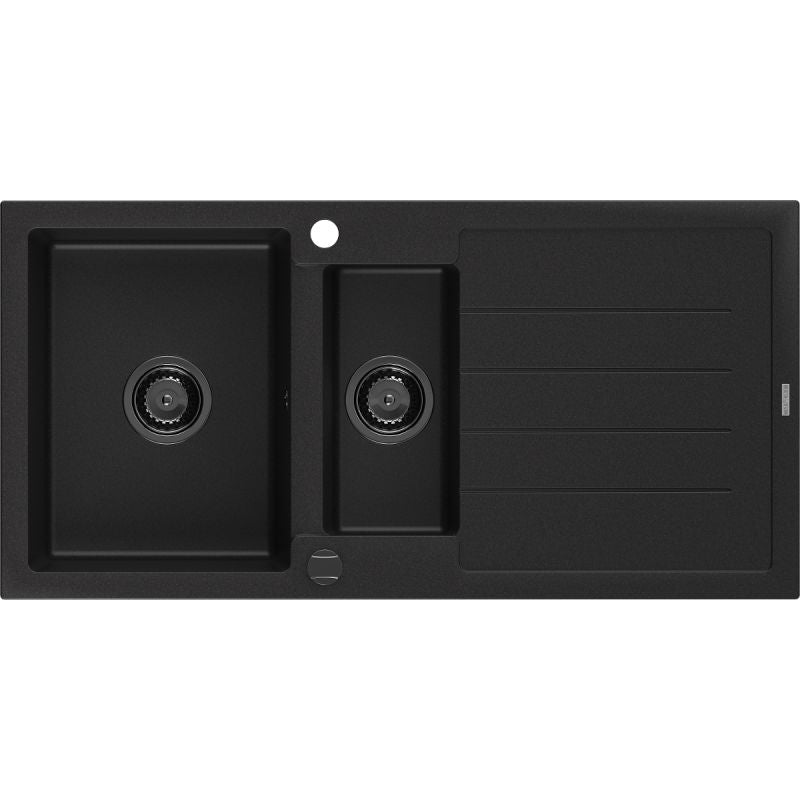 Mexen 1,5-kammers granitvask med afløbsplade 1000x500 mm, sort, 1 stk.