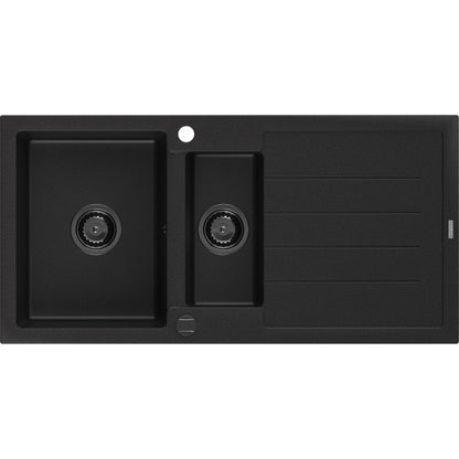 Mexen 1,5-kammers granitvask med afløbsplade 1000x500 mm, sort, 1 stk.