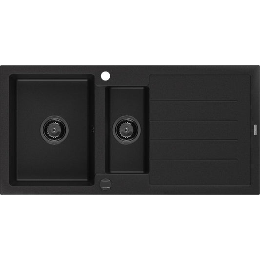 Mexen 1,5-kammers granitvask med afløbsplade 1000x500 mm, sort, 1 stk.