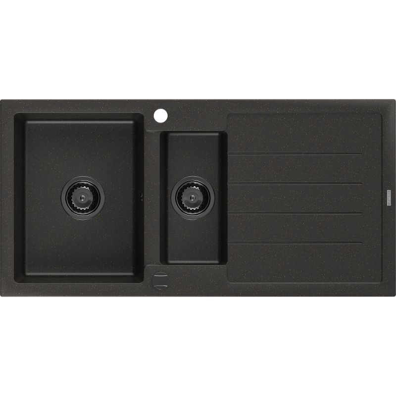 Granitsænke med afløbsplade, 1,5-kammer Mexen 1000x500 mm Andres sort-guld, 1 stk.