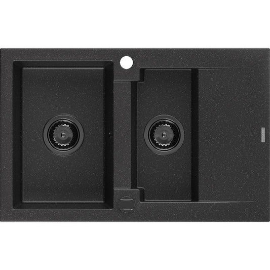 Granitsæbe med afdrypningsplads 1,5-kammers Mexen 737x475 Gaspar sort/sølv 1 stk.