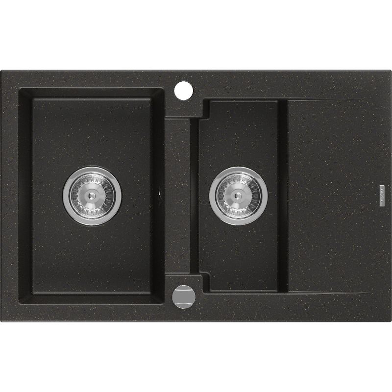 Granitsæbe med afløb, 1,5-kammer Mexen 737 x 475 Gaspar sort/guld, 1 stk.