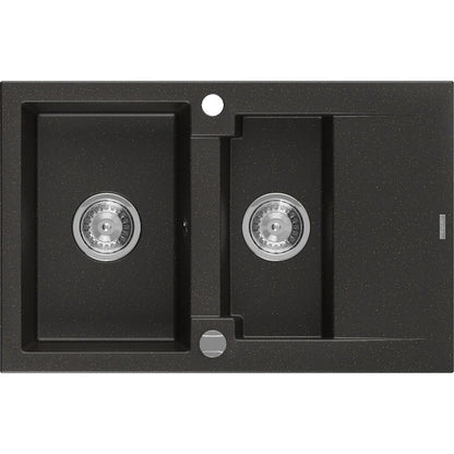 Granitsæbe med afløb, 1,5-kammer Mexen 737 x 475 Gaspar sort/guld, 1 stk.