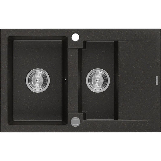 Granitsæbe med afløb, 1,5-kammer Mexen 737 x 475 Gaspar sort/guld, 1 stk.