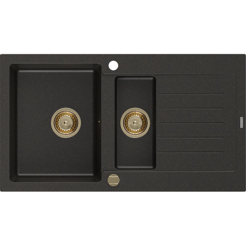 Granitsæbe med afløb, 1,5-kammer Mexen 900 x 505 Matias sort/guld 1 stk.