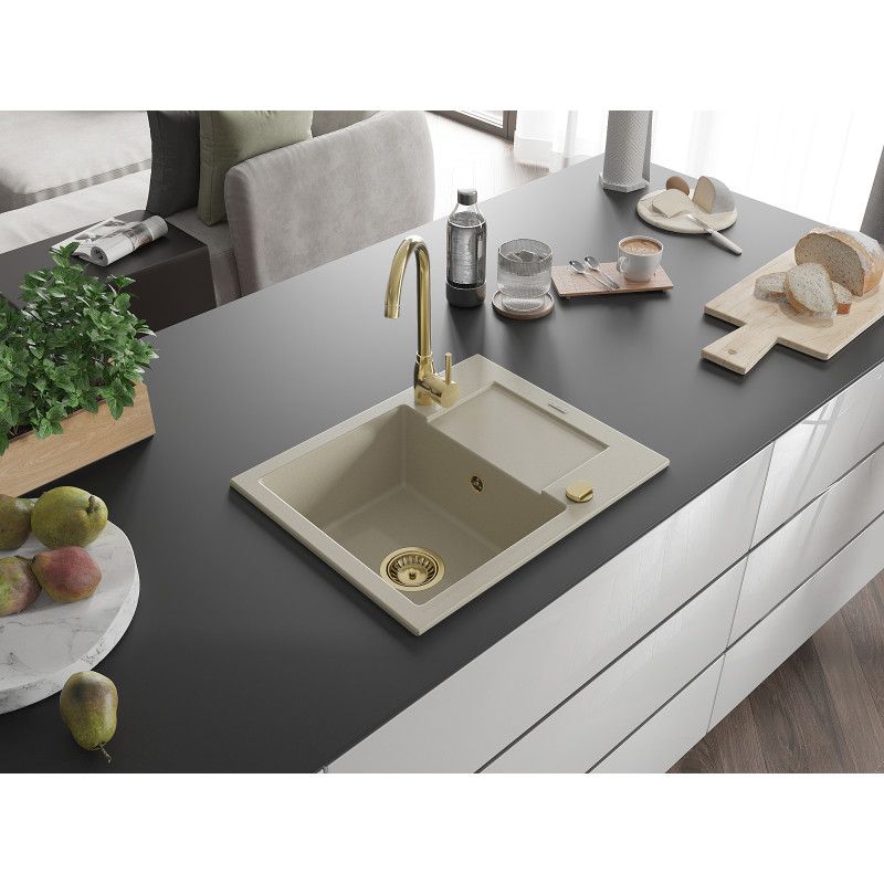 Granitsæbe med afløbsplads 1-kammer Mexen 576 x 465 Enzo, beige 1 stk.
