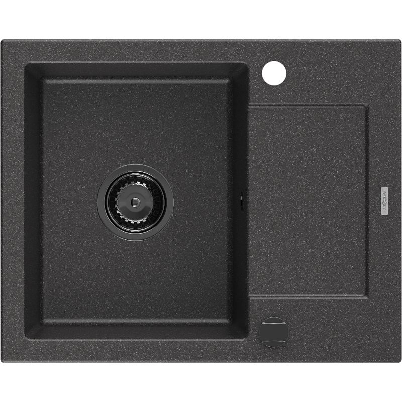 Mexen Enzo 1‑kammers granitvask med afløb 576 x 465 mm, sort, 1 stk.