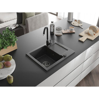 Mexen Enzo 1‑kammers granitvask med afløb 576 x 465 mm, sort, 1 stk.