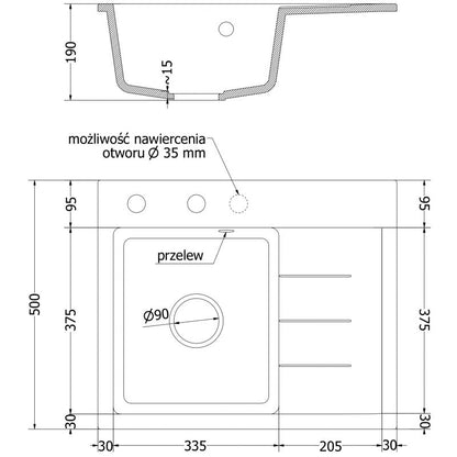 1‑kammers granitsænke med afløbsplade Mexen 600x500 Ben beige 1 stk.