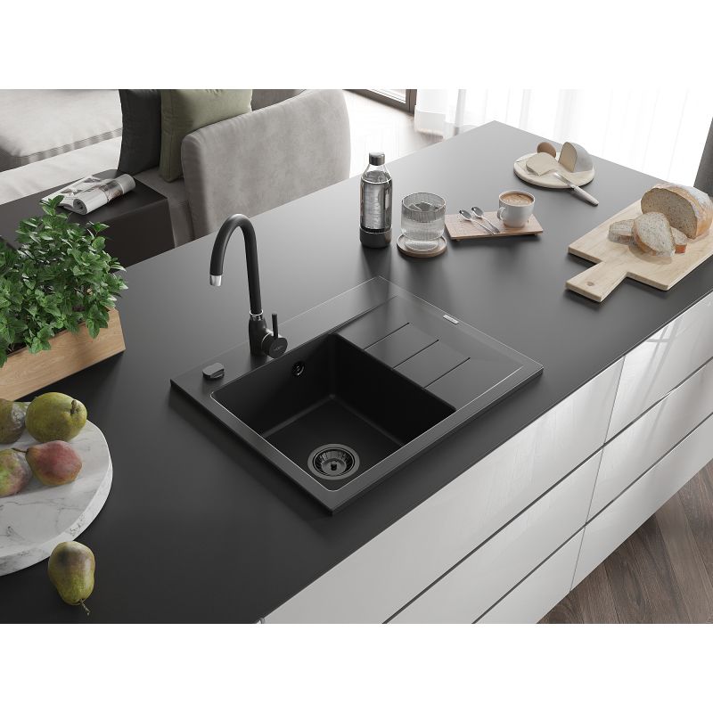 Mexen 1‑kammers granitvask med afløbsplade 600x500 Ben sort 1 stk.