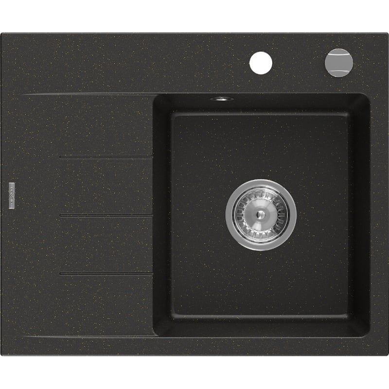 Mexen 1‑kammers granitvask med afløbsplade 600 x 500 mm Ben sort‑guld 1 stk.