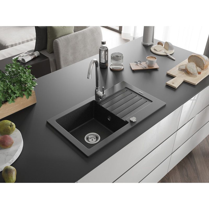 Granitsinglevask med afløbsplade 1-kammer Mexen 752 x 436 mm Pablo sort/grå 1 stk.