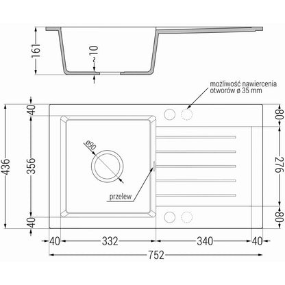 Granitsink med 1 kumme og afløbsplade Mexen 752x436 Pablo Beige 1 stk.