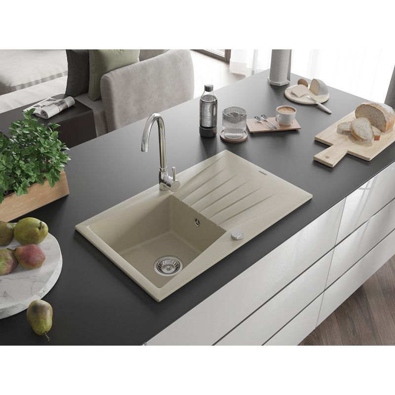1‑kammers granitvask med afløbsrille Mexen 775x470 Cesar beige 1 stk.