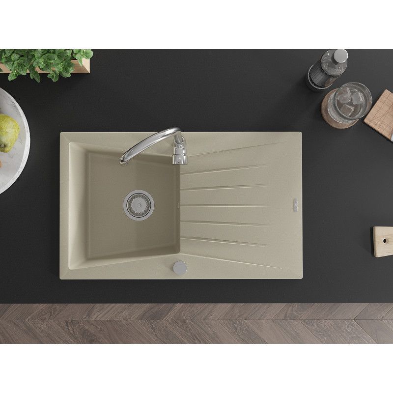1‑kammers granitvask med afløbsrille Mexen 775x470 Cesar beige 1 stk.