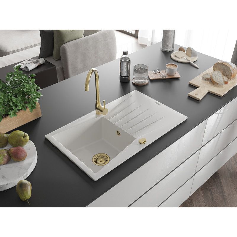 Mexen Cesar 1-kammers granitvask med afløbsplade 775 x 470 mm, hvid, 1 stk.