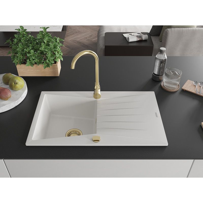 Mexen Cesar 1-kammers granitvask med afløbsplade 775 x 470 mm, hvid, 1 stk.