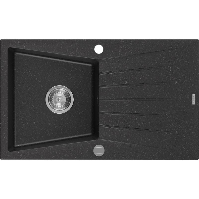 Mexen 1-kammers granitvask med afløbsplads 775x470 Cesar sort/sølv 1 stk.