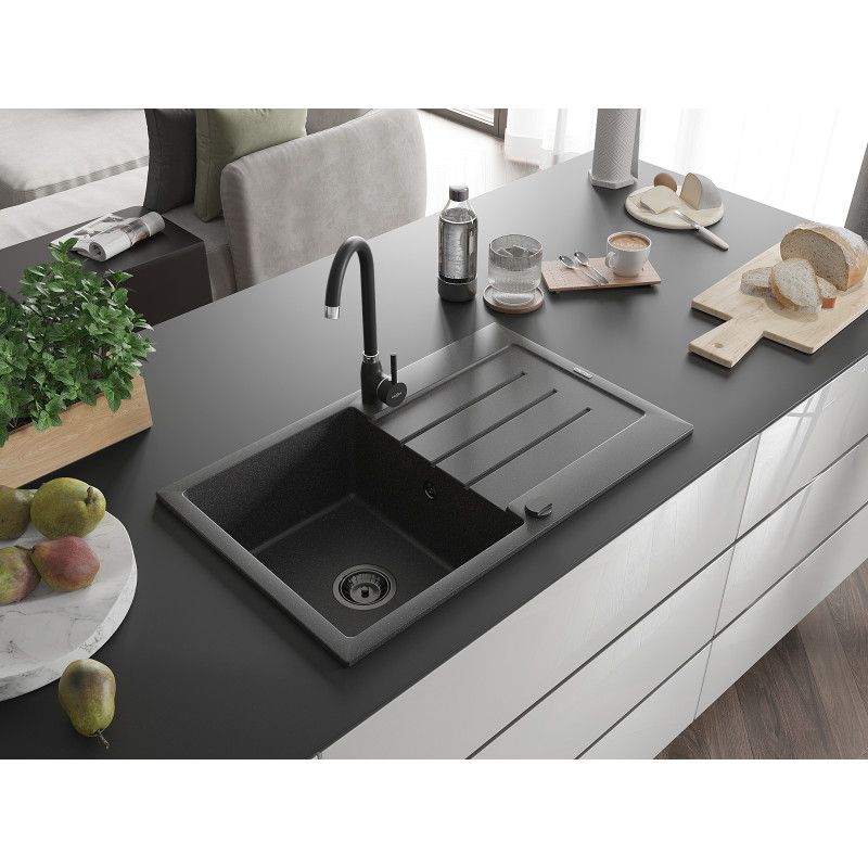1‑kammers granitvask med afløb Mexen Bruno 795 x 495 mm, mat‑sort