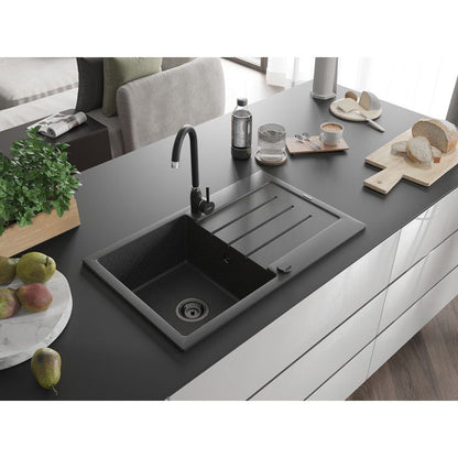 1‑kammers granitvask med afløb Mexen Bruno 795 x 495 mm, mat‑sort