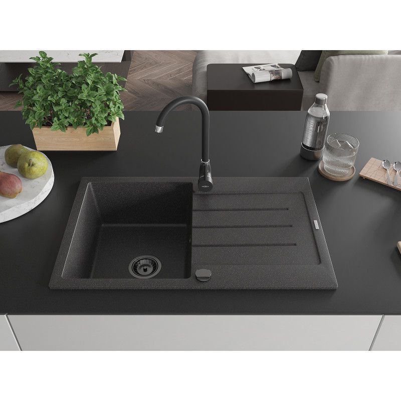 1‑kammers granitvask med afløb Mexen Bruno 795 x 495 mm, mat‑sort