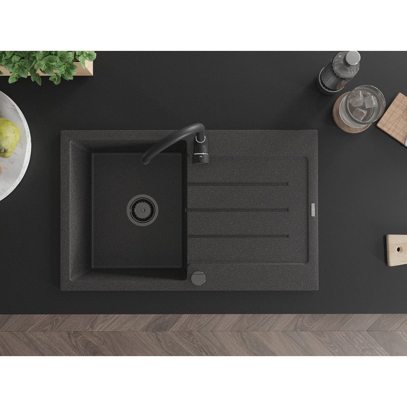 1‑kammers granitvask med afløb Mexen Bruno 795 x 495 mm, mat‑sort