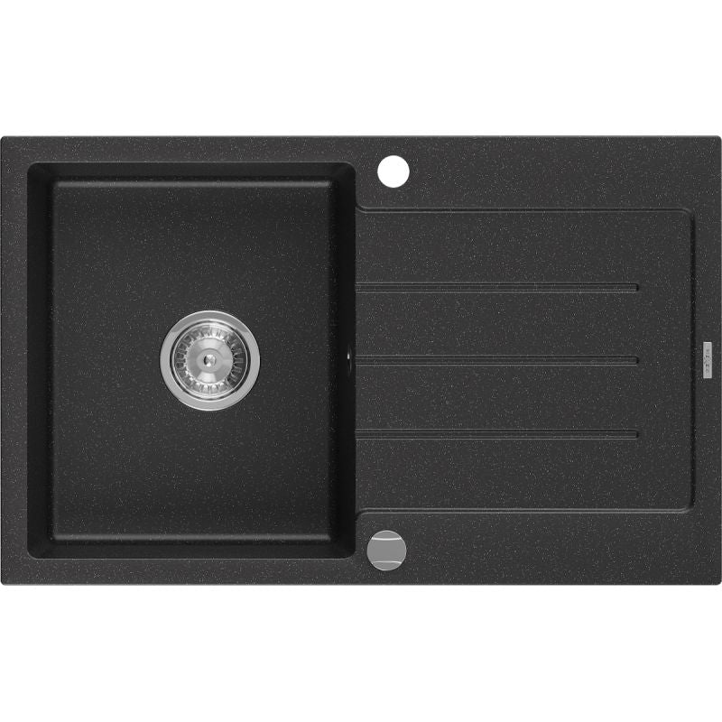 Mexen Bruno 1‑kammers granitvask med afløbsplade 795 x 495 mm, sort/sølv, 1 stk.