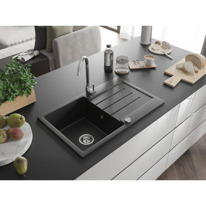Mexen Bruno 1‑kammers granitvask med afløbsplade 795 x 495 mm, sort/sølv, 1 stk.