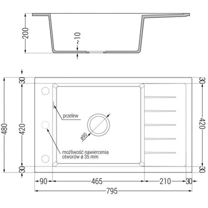 Granitvask med afløbsplade Elias Mexen 795 x 480 mm Grå 1 stk.