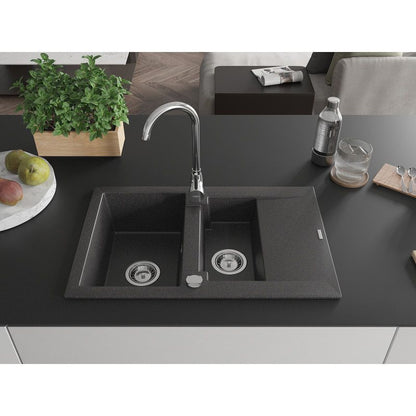 Granitvask med afløb Mexen Gaspar 1,5-kammer 737 x 475 mm Sort med prikker 1 stk.