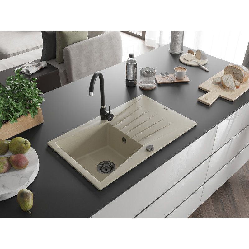 Granitvask med afløbsplade 1-kamret Mexen 775 x 470 Cesar beige 1 stk.