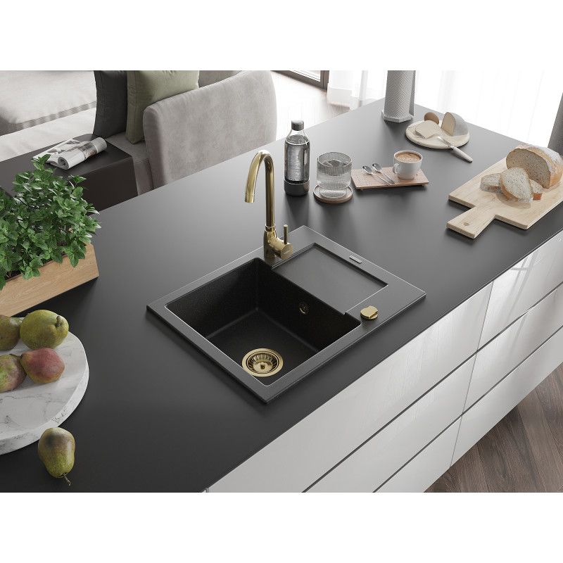 Mexen granitvask med afløbsplade 576 x 465 mm Enzo sort/sølv 1 stk.