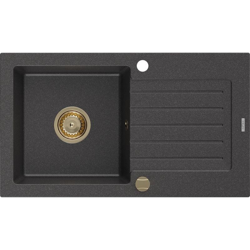 Granitsænke med afløb Mexen 752 x 436 Pablo sort med prikker 1 stk.