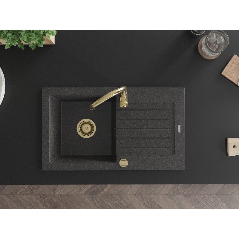 Granitsænke med afløb Mexen 752 x 436 Pablo sort med prikker 1 stk.