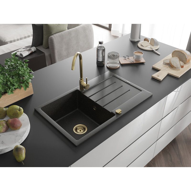 Mexen granitvask med afløbsplade 795 x 495 mm Bruno sort/guld 1 stk.