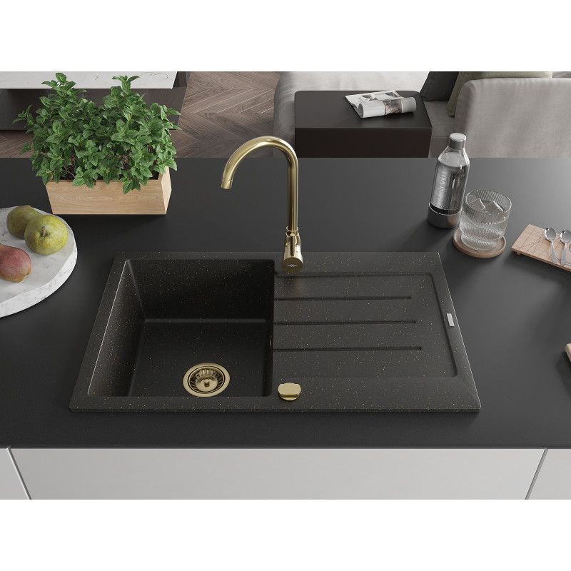 Mexen granitvask med afløbsplade 795 x 495 mm Bruno sort/guld 1 stk.